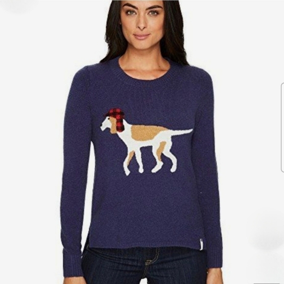 Woolrich Crewneck Hunting Dog Sweater in Blue and White Wool Blend Size Small - Picture 1 of 9